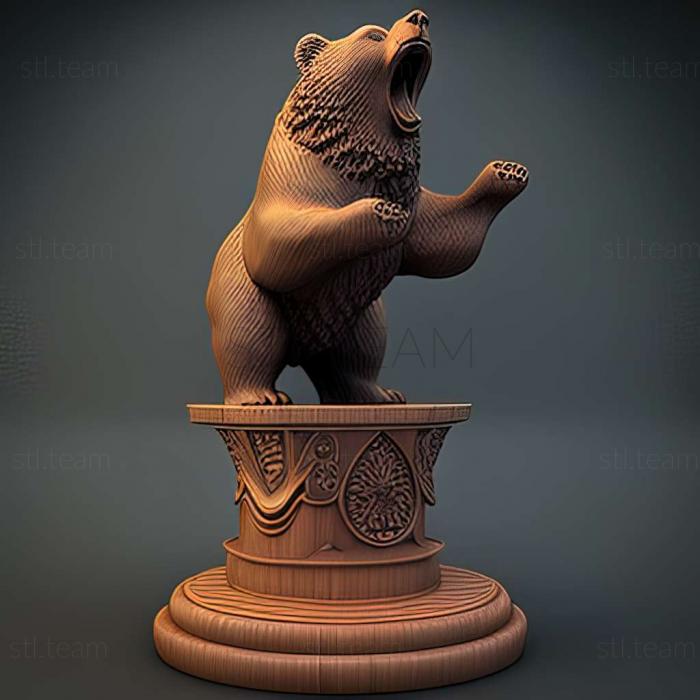Animals aggressive bear on carved podium
